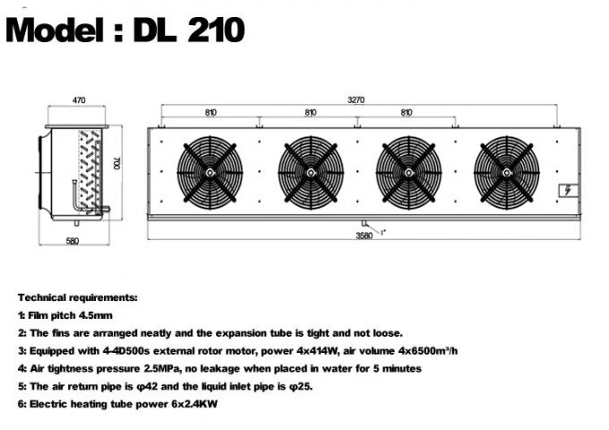 Серия DL, охладитель DL22, сертификация CE, индивидуальный воздухоохладитель, испаритель для холодильной камеры 3 л.с., потолочный испаритель, подходит для холодильных складов, холодильных камер, овощехранилищ. 10