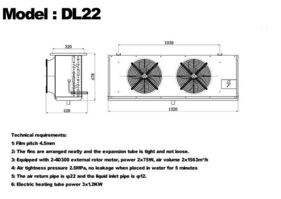 DL series DL22 unit cooler CE certification customized air cooler 3HP cold storage evaporator ceiling evaporator, suitable for warehouse refrigeration, cold storage chamber，vegetables cold storage